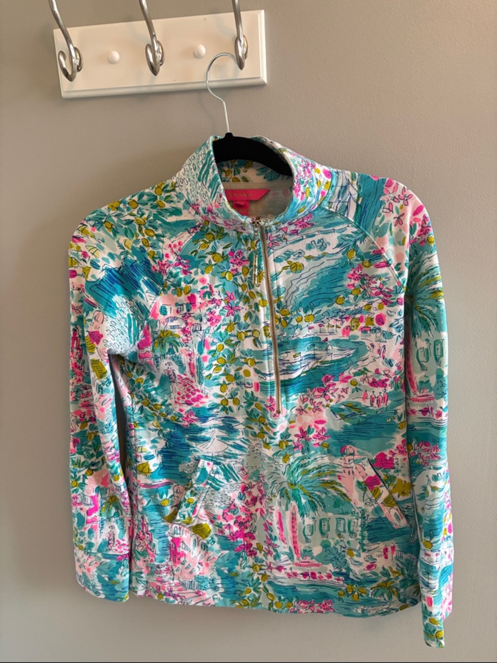 Lilly Pulitzer Teal, Pink & White Half-Zip Pullover